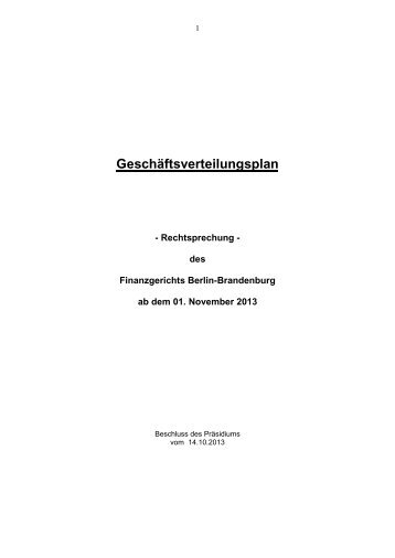 Geschäftsverteilungsplan - Finanzgericht Berlin-Brandenburg