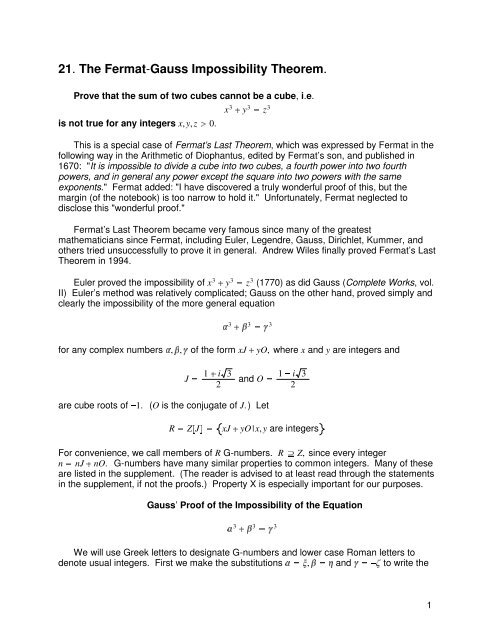21 The Fermat Gauss Impossibility Theorem