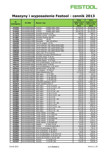 Maszyny i wyposażenie Festool - cennik 2013 - Luna Polska