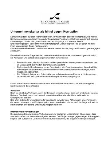 Unternehmenskultur als Mittel gegen Korruption - SL-Consult GmbH