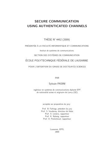 Secure Communications using Authenticated ... - Sylvain Pasini