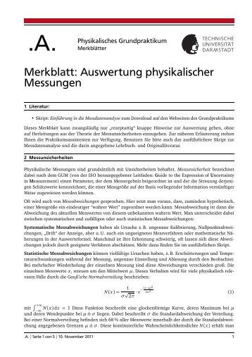 Merkblatt: Auswertung physikalischer Messungen