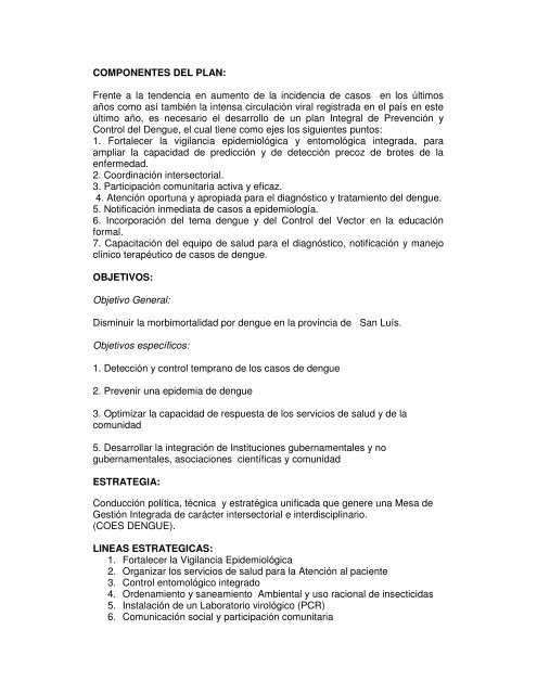 plan provincial de contingencia para dengue - Ministerio de Salud