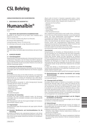 Gebrauchsinformation Humanalbin ® für den Anwender