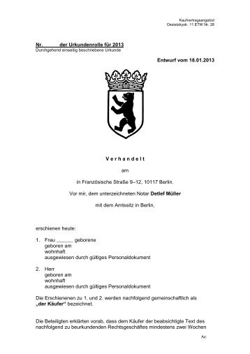 Nr. der Urkundenrolle für 2013 Entwurf vom 18.01 ... - Ossietzky 11