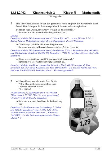 13.12.2002 Klassenarbeit 2 Klasse 7l Mathematik