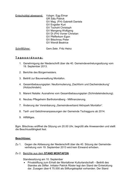 Gemeindevertretung 21.11.2013 - Tschagguns