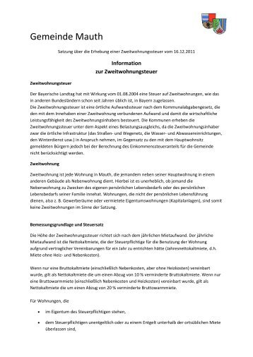 Info zur Zweitwohnungsteuer - Gemeinde Mauth