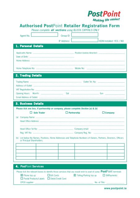 Authorised PostPoint Retailer Registration Form