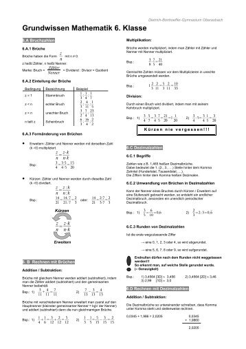 Grundwissen Mathematik 6. Klasse - Dietrich-Bonhoeffer-Gymnasium