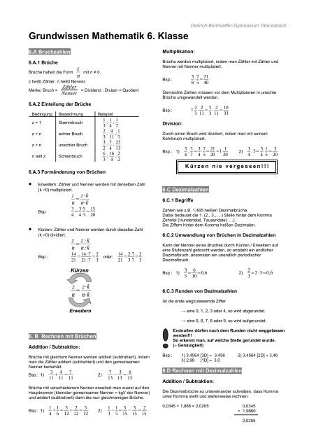 Grundwissen Mathematik 6. Klasse - Dietrich-Bonhoeffer-Gymnasium