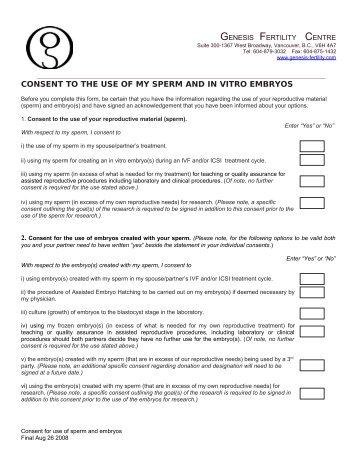 Consent to use my sperm and IVF embryos - Genesis Fertility Centre