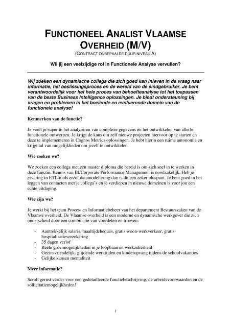 functioneel analist vlaamse overheid (m/v) - Jobpunt Vlaanderen