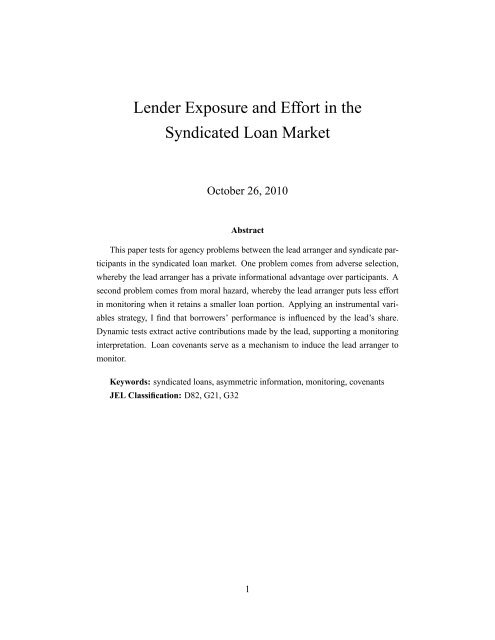 Lender Exposure and Effort in the Syndicated Loan Market.pdf