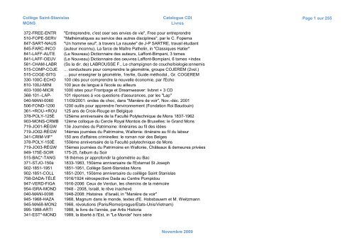 Collège Saint Stanislas Mons Catalogue Cdi Livres Page 1 Sur - 