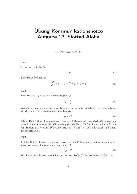 Übung Kommunikationsnetze Aufgabe 13: Slotted Aloha