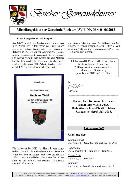 Gemeindekurier 6 v. 04.06.2013 - Buch am Wald