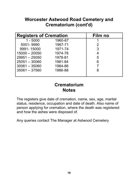 Cemetery and Crematoria Records on microfilm at The Hive