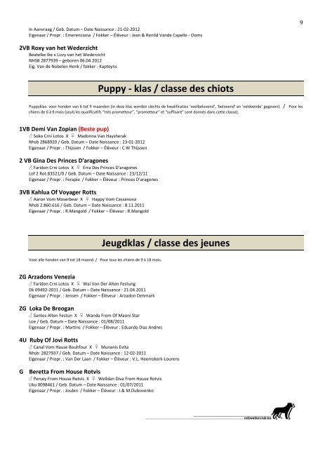 klas / classe des chiots