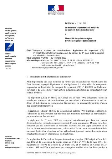 I – Instauration de l'attestation de conducteur Afin de permettre aux ...