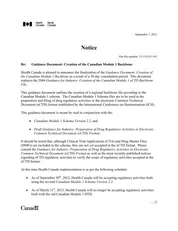 Guidance Document - Creation of the Canadian Module 1 Backbone