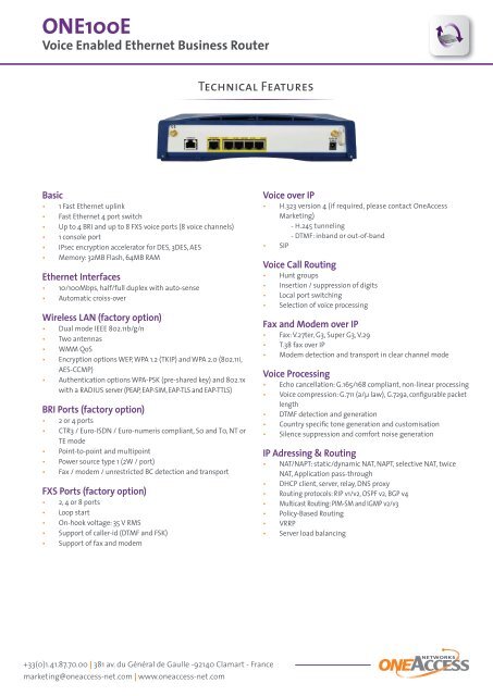 Download the ONE100E Datasheet - OneAccess Networks