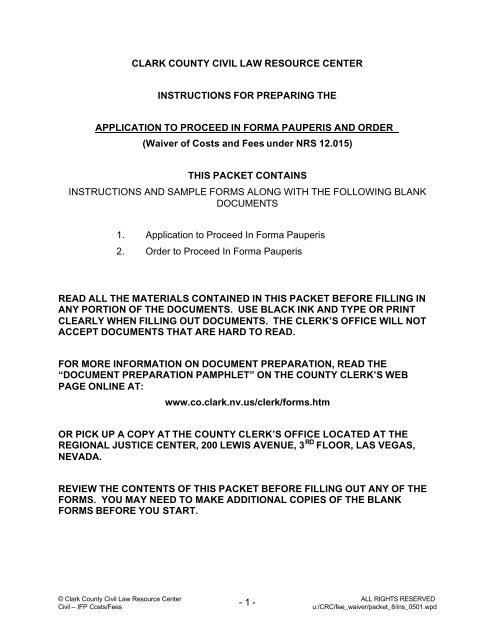 Application to Proceed In Forma Pauperis and Order - the Clark ...