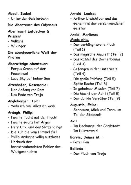 Hörbuch-Liste für Kinder von 10 - 12 Jahren - Stadt Weinheim