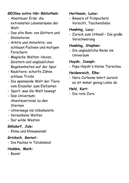 Hörbuch-Liste für Kinder von 10 - 12 Jahren - Stadt Weinheim
