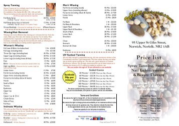 Price list 07-03-13 - Pebbles Tanning Nails & Beauty Salon. Norwich