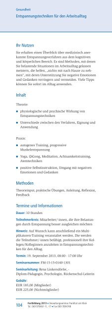 Fortbildungsprogramm 2013 Verwaltungsseminar Frankfurt/Main