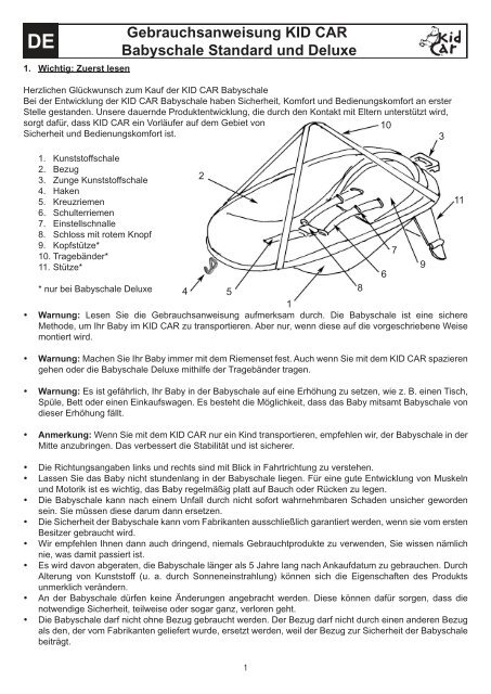 DE Gebrauchsanweisung KID CAR Babyschale Standard Und Deluxe