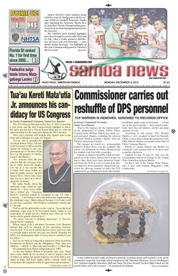 Commissioner carries out reshuffle of DPS personnel - Samoa News