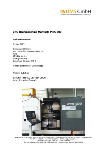 CNC-Drehmaschine Monforts MNC 500 - UMS GmbH