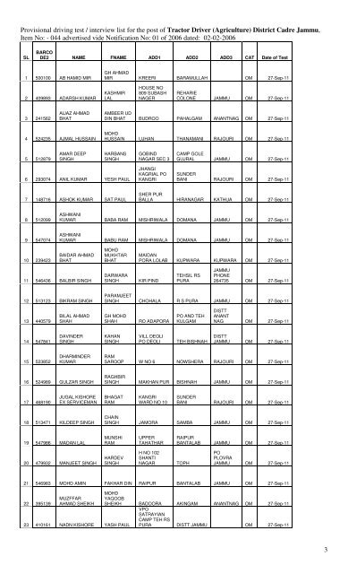 Driving test and interview notification for the post of ... - Jkssb.nic.in