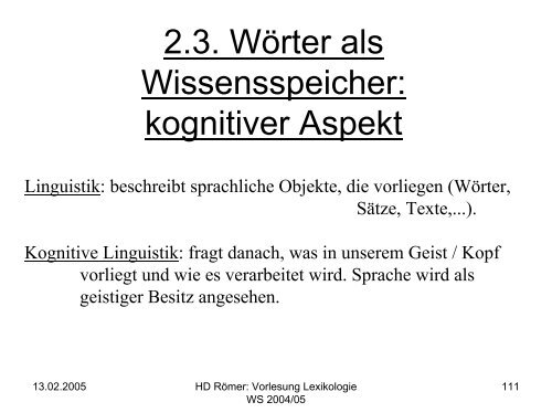 Vorlesung: Germanistische Lexikologie