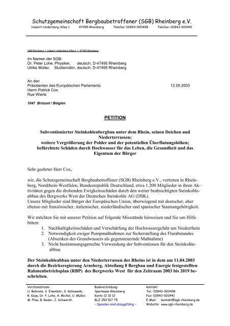 EU-Petition - Schutzgemeinschaft Bergbau Rheinberg e.V.