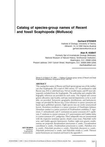 Catalog of species-group names of Recent and fossil Scaphopoda ...