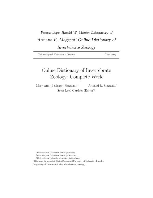 Online Dictionary of Invertebrate Zoology: Complete Work - Best Text