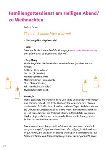 Familiengottesdienst am Heiligen Abend/ zu ... - Weltweit-Wichteln