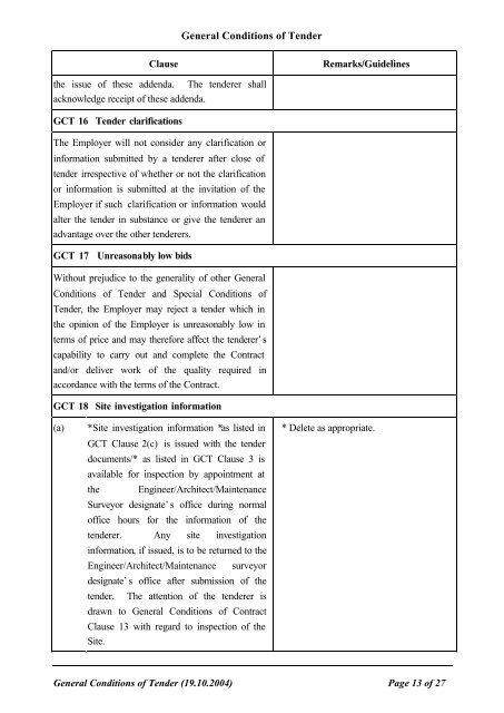 General Conditions of Tender