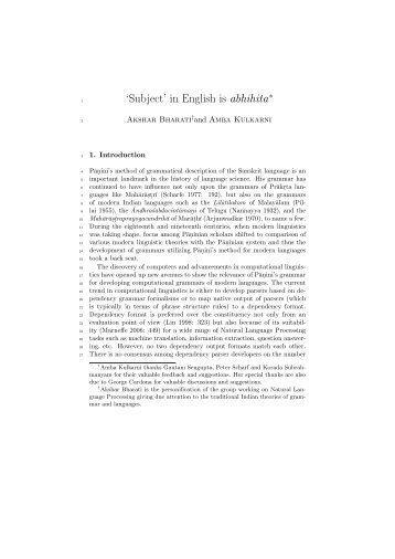 'Subject' in English is abhihita - Department of Sanskrit Studies