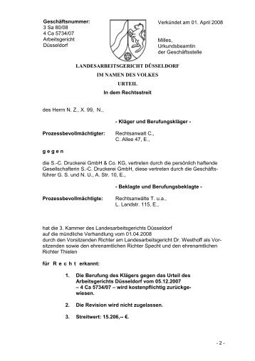 LAG Düsseldorf 3 Sa 80/08 - Landesarbeitsgericht Düsseldorf
