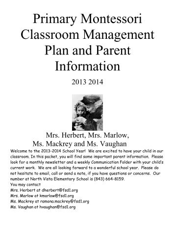 Primary Montessori Classroom Management Plan and ... - Fsd1.org