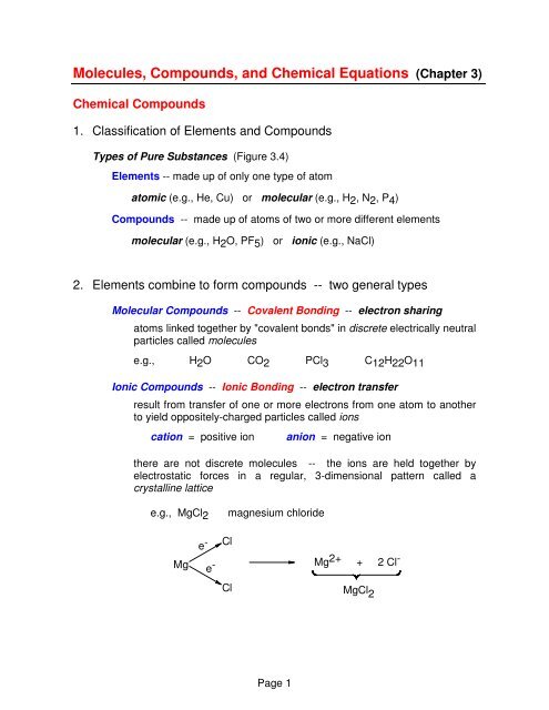 Molecules Compounds And Chemical Equations Chapter 3 Molecules Compounds And Chemical Equations Chapter 3