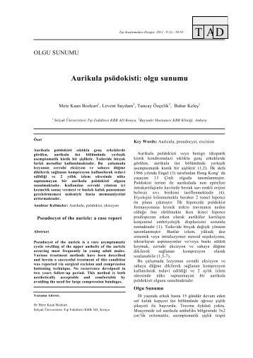 Aurikula psödokisti: olgu sunumu - Tıp Araştırmaları Dergisi