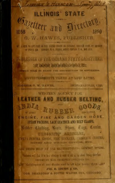 1858-59 Illinois State Gazetteer &amp; Directory - Chicago Billiard Museum