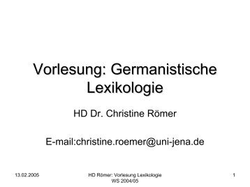 Vorlesung: Germanistische Lexikologie