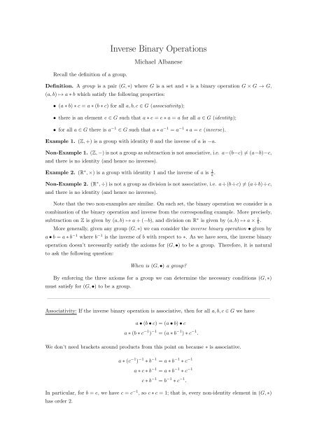 Inverse Binary Operations