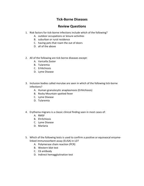 Tick Borne Diseases Review Questions